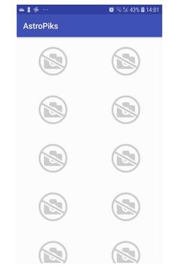 AstroPiks app home screenshot when failling to load a list of Nasa pictures 2