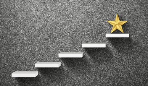 Business reputation concept_ large yellow star on stair-1 Business reputation concept_ large yellow star on stair-1