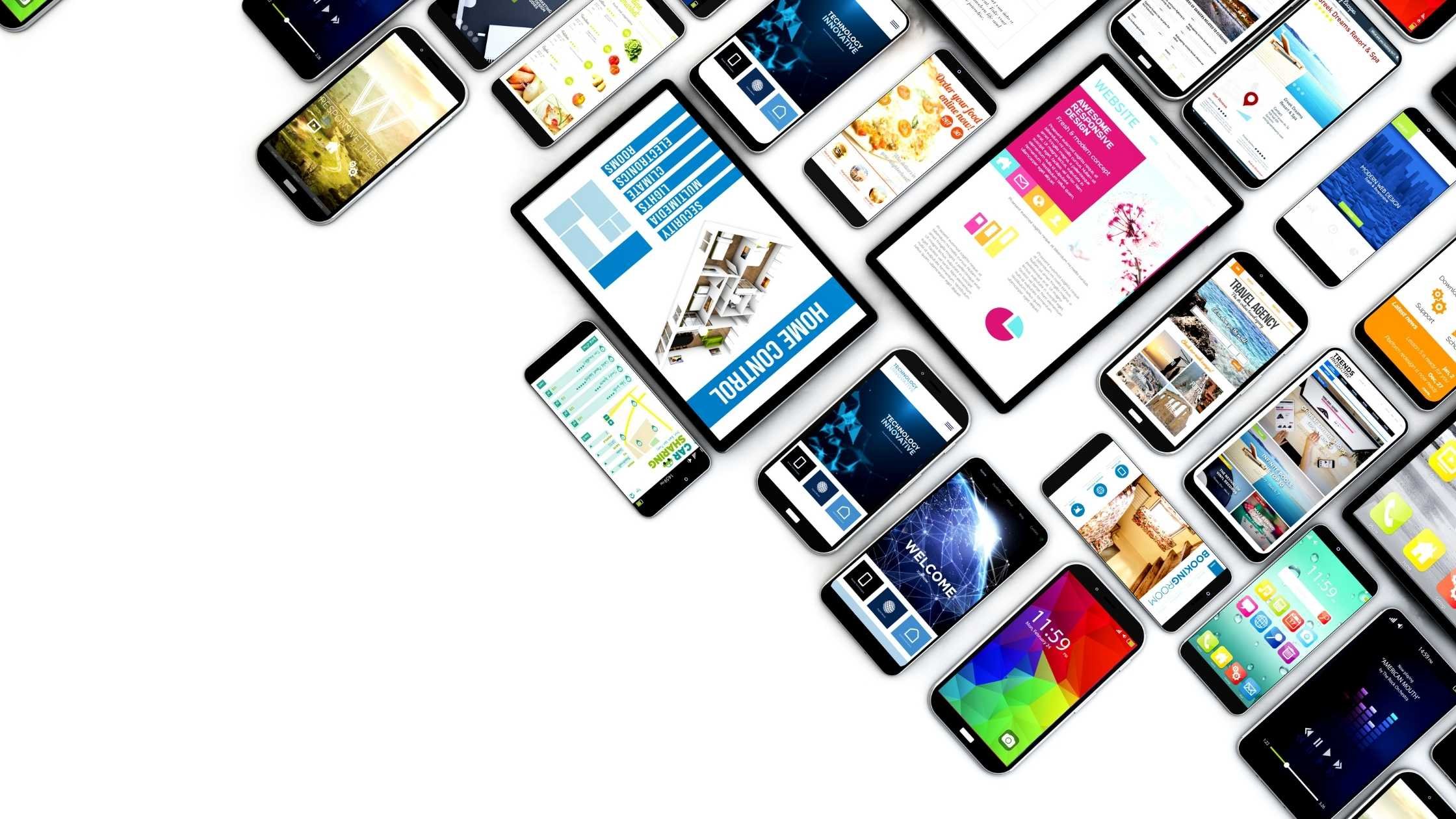 Collection of mobile phones and tablets