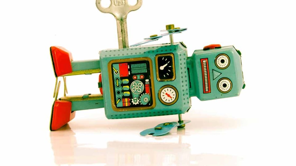 Cyber bot concept; green retro toy robot