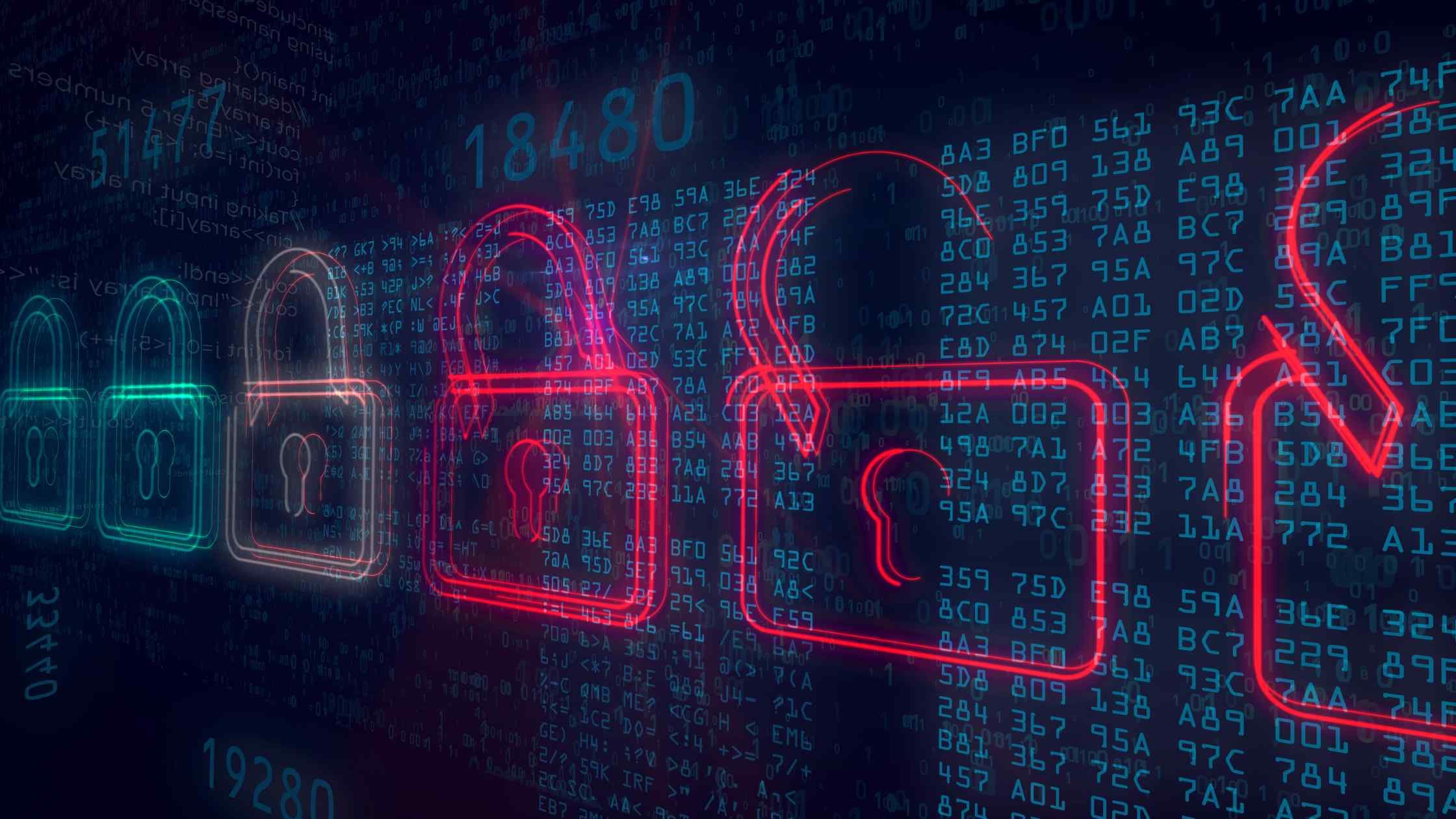 Cyber concept - coloured padlocks on digital background