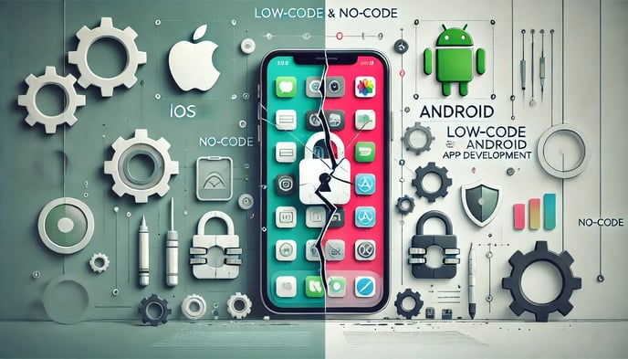 DALL·E 2024-11-01 12.14.36 - A visual representing the security risks of using low-code or no-code platforms for iOS and Android app development without any text. The image shows 