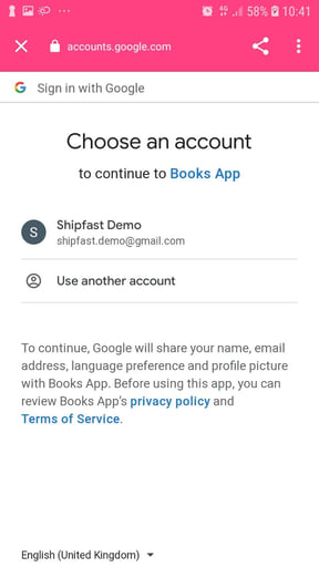 Books app on mobile consent screen screenshot