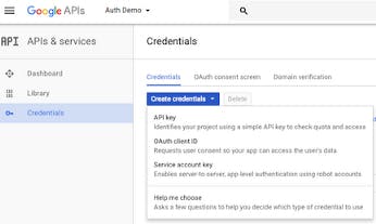 Google developer console screenshot; create project