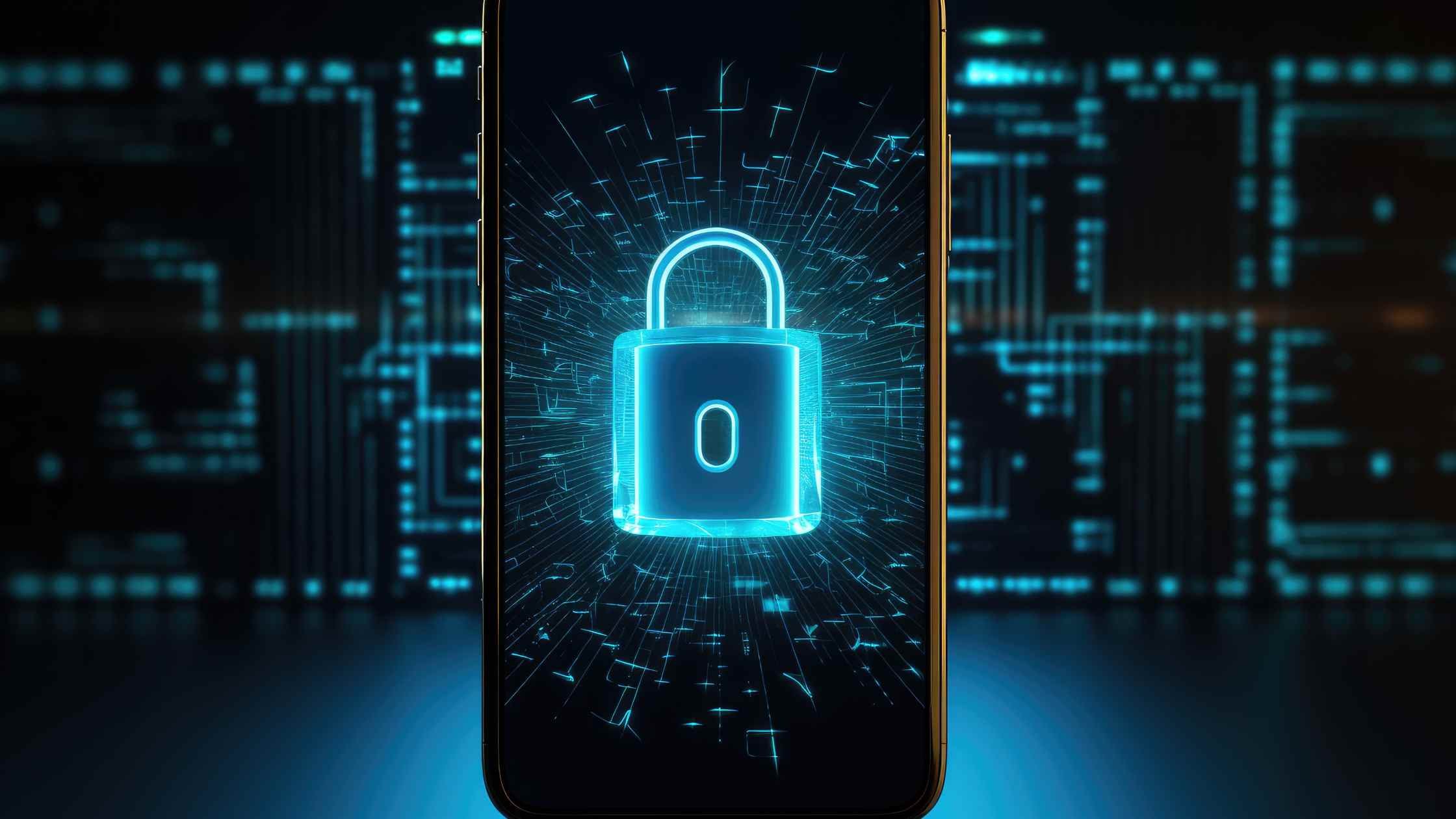 Mobile phone security concept; smartphone with padlock icon