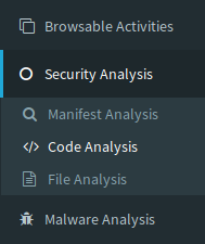 Screenshot MobSF from left menu for security analysis