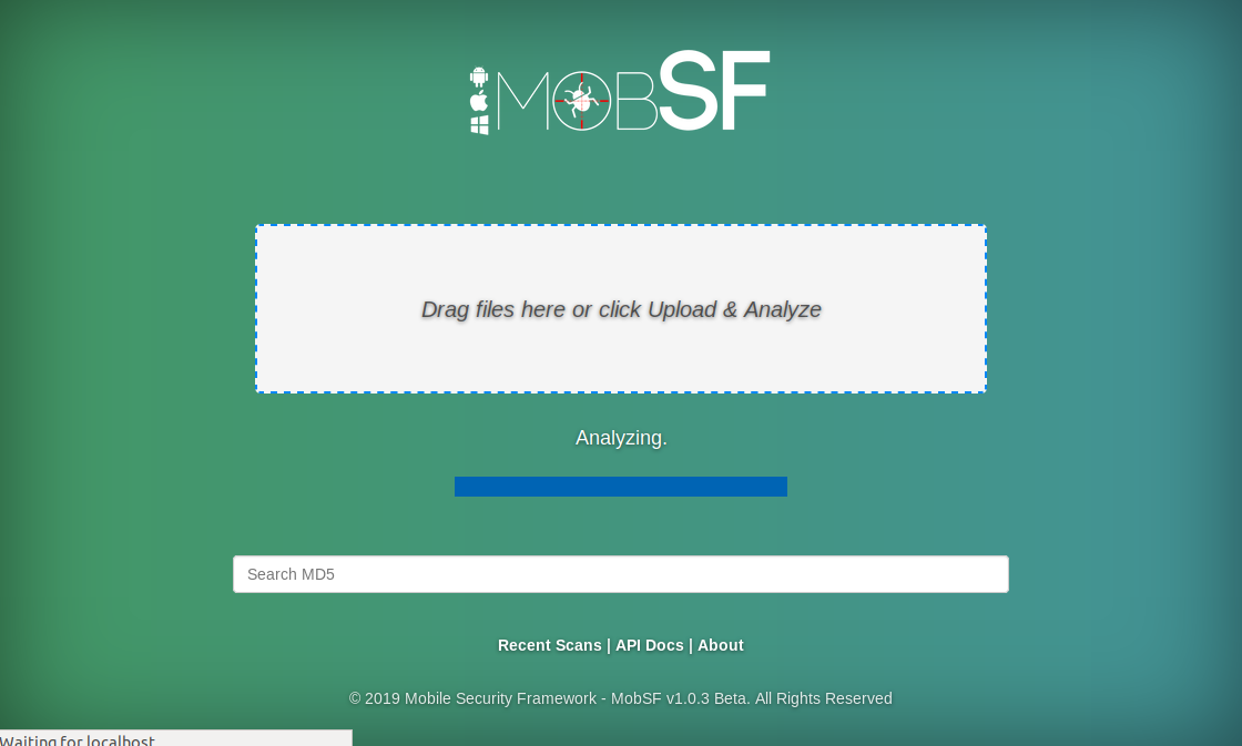 Screenshot from MobSF analyzing progress