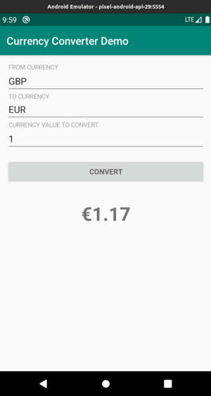 Screenshot from a successufull currency coinversion when the mobile app is not under a MitM attack.