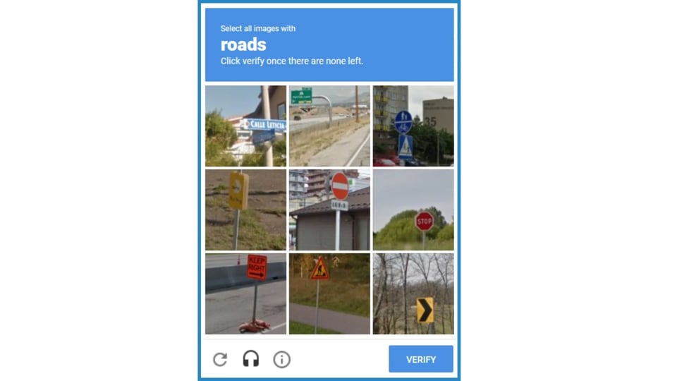 Screenshot of Captcha challenge, roads recognition-1