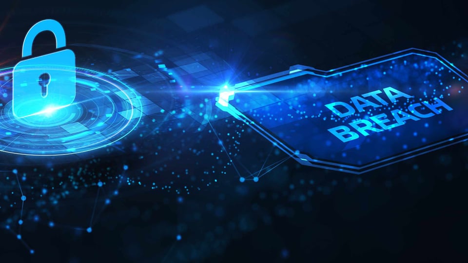 Security concept; abstract digital image of padlock and data breach graphic