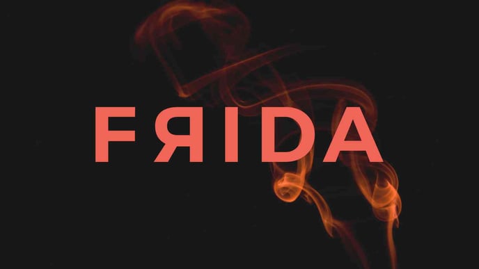 Twitter Smoke with black background overlaid with Frida logo