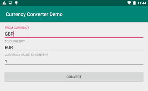 Screenshot from the initial screen for the Currency Converter Demo app.