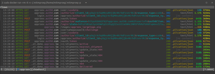 Screenshot from when mitmproxy intercepted requests with frida