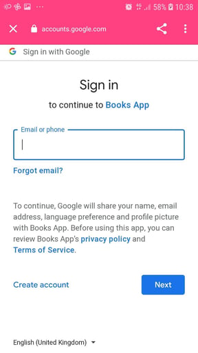 mobile app screenshot of Oauth2 screen to enter email