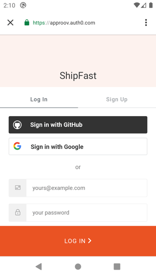 Screenshot from the Shipfast login step 2