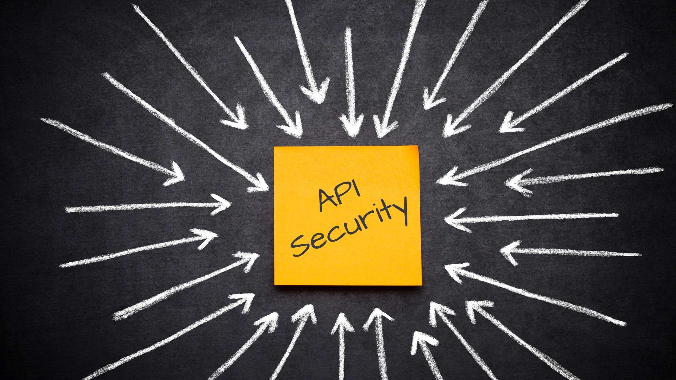 API security concept; Arrows pointing to a post it with API Security written on it