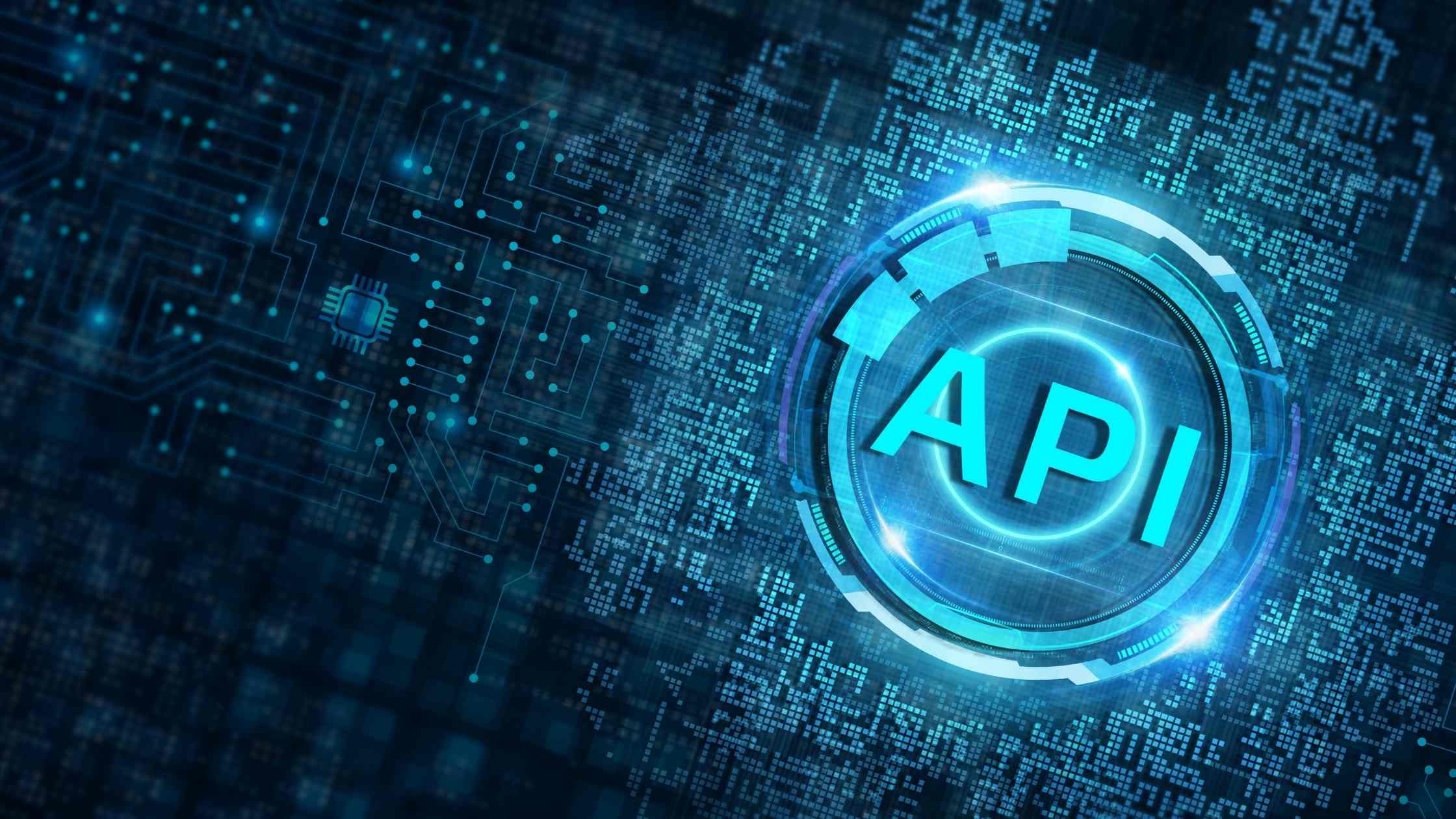 API Security concept; blue digital background with API graphic