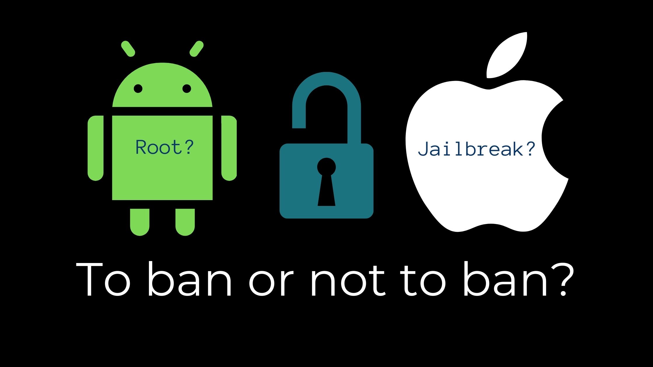 Security concept; green Android icon, blue unlocked padlock and white Apple icon with blog article title